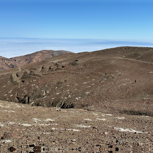 View towards the SW of structures worked by old miners.